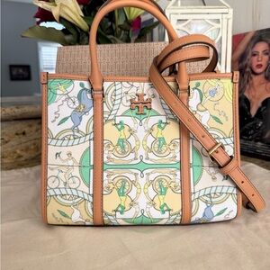 $480 Tory Burch Blake Printed Canvas Small Tote, Green Multi, LAST ONE